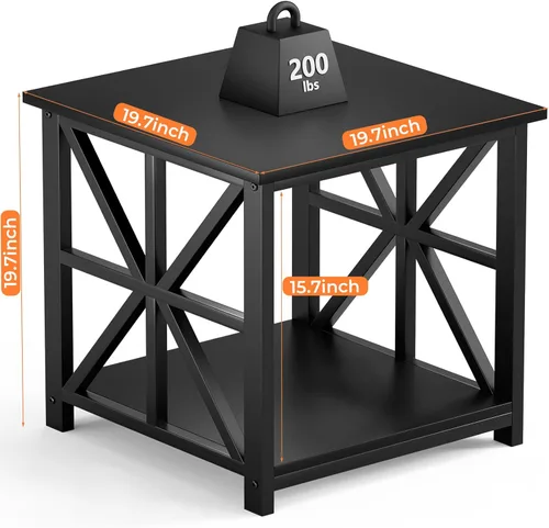 Vista 3 de GreenForest Mesa auxiliar con estante de almacenamiento de 2 niveles, mesa auxiliar de 19.7 pulgadas para sala de estar, mesita de noche moderna