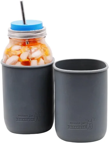 Vista 4 de Paquete de 2 fundas de silicona de medio galón gris carbón de 64 onzas para proteger tarros Mason Mason Jar Lifestyle
