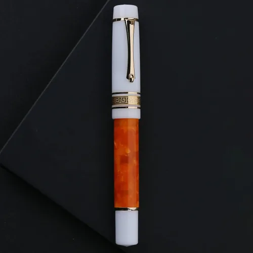 Vista 4 de erofa Majohn M400 - Pluma estilográfica extra fina con convertidor, acrílico naranja y blanco para escribir