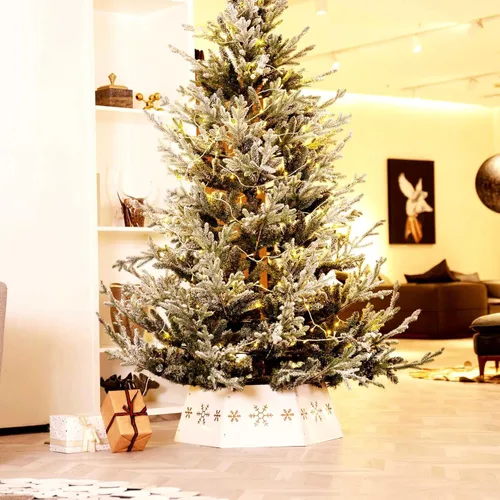 Vista 7 de HarcoHome Collar de Árbol de Navidad de Metal con Copo de Nieve 3D Auténtico, Base de Hierro Hexagonal Resistente para Árbol de Lápiz, Anillo