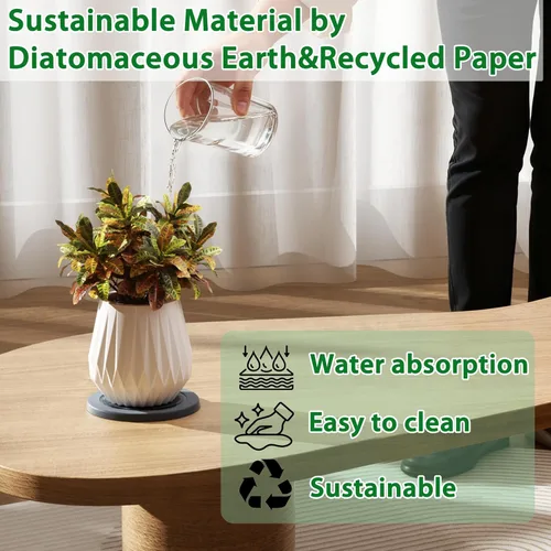 Vista 4 de Platillo para plantas, platillos para macetas, bandejas para macetas de tierra de diatomeas de secado instantáneo, bandejas redondas para goteo de 2