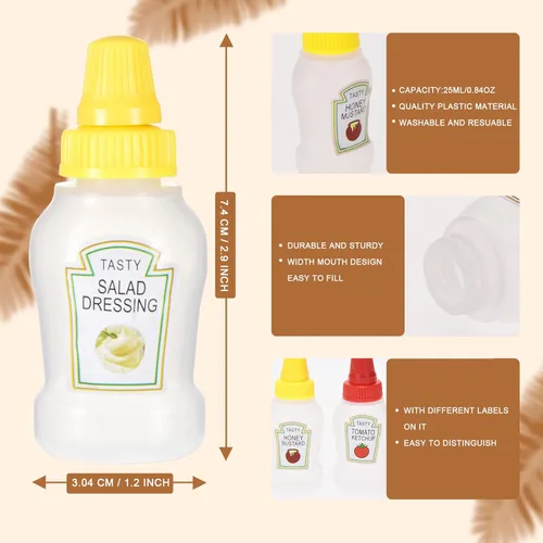 Vista 2 de Jspupifip Mini botellas de salsa de tomate con tapa de rosca resistente, mini botellas exprimibles de condimentos portátiles de salsa de miel