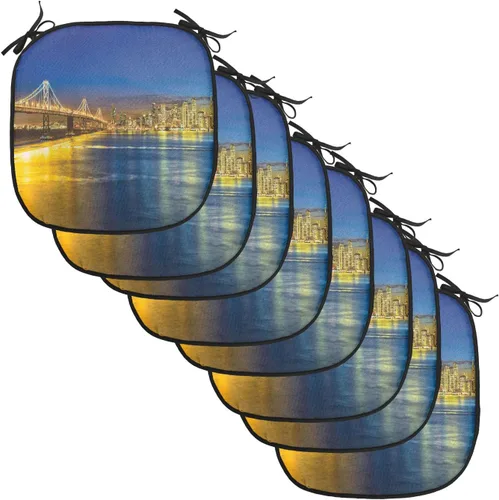 Vista 9 de Lunarable USA Chair Cushion Pad, American Cities Skylines Metropolis Architecture Sketch Style Hand Drawn Art Print, Seat Padding for Kitchen &