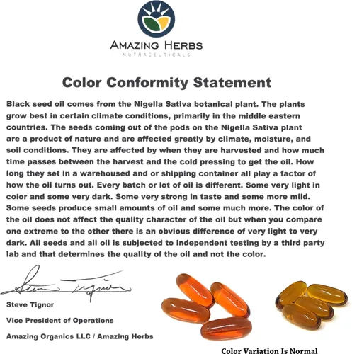 Vista 6 de Amazing Herbs Píldoras de aceite de semilla negra de 1250 mg, 100 cápsulas de cápsulas blandas - prensadas en frío Sin OMG