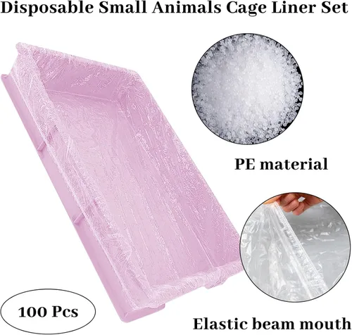 Vista 4 de BNOSDM 100 piezas desechables para jaula de conejo, de plástico, para conejillos de indias, ropa de cama, bolsas de arena para hámster, película