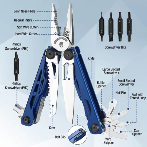 Vista 3 de WORKPRO Mutitool 24 en 1, alicates multiherramienta de acero inoxidable con navaja de bolsillo y destornilladores, multiherramienta EDC