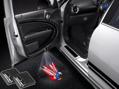 Vista 34 de NewL 2 luces LED de bienvenida para puerta de automóvil para alas de fuego, calavera y logotipo, luces proyectoras, luz de sombra fantasma