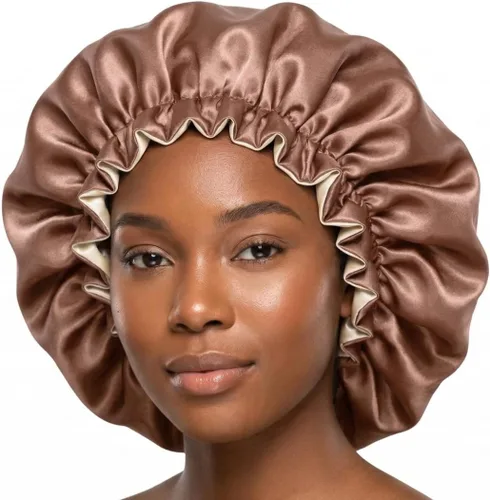 Vista 9 de Gorro de pelo para dormir, gorro de noche con clip ajustable, gorro reversible para el cabello para mujer, gorro de satén de seda