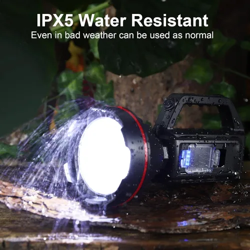 Vista 6 de Linterna recargable con reflector, reflector de mano de alto lúmenes, linterna LED con correa para el hombro y salida USB para huracanes