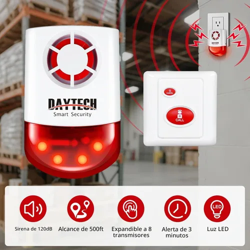 Vista 2 de Daytech Botón de pánico inalámbrico Alarma-120dB sirena estroboscópica