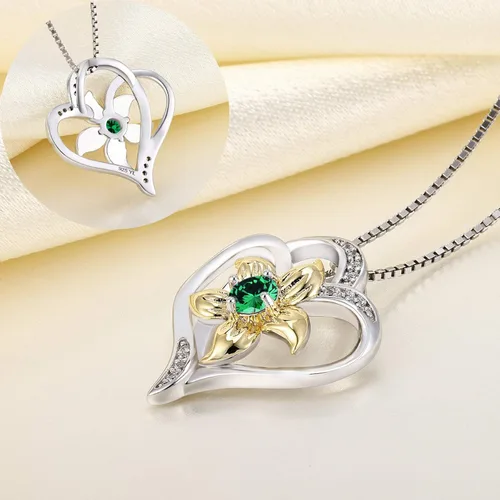 Vista 5 de YL Collar de corazón para mujer, plata esterlina, flor de lirio, colgante de amor, piedras preciosas