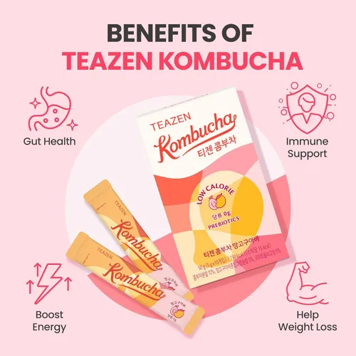 Vista 8 de TEAZEN Kombucha Mango Guayaba Paquete variado (40 varillas), mezcla de bebida de mango y guayaba 10 unidades y 30