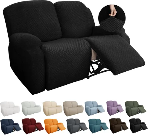 Vista 22 de YEMYHOM Funda elástica de 4 piezas para silla reclinable de jacquard con bolsillo lateral, antideslizante, ajustable, protector de muebles con parte