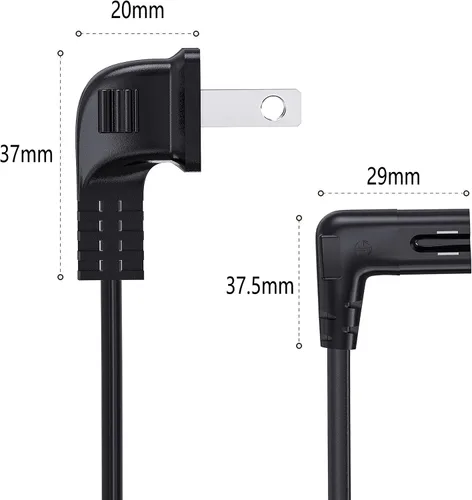 Vista 5 de Cable de alimentación para TV compatible con Samsung TV, Ancable de 12 pies en ángulo de 90 grados 18AWG de 2 clavijas a cable de alimentación C7