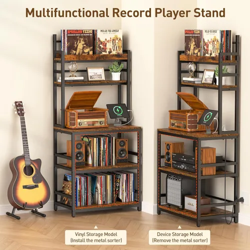 Vista 3 de Soporte grande para tocadiscos con estante de almacenamiento de vinilo, mesa para tocadiscos de 5 niveles con capacidad para más de 500 álbumes