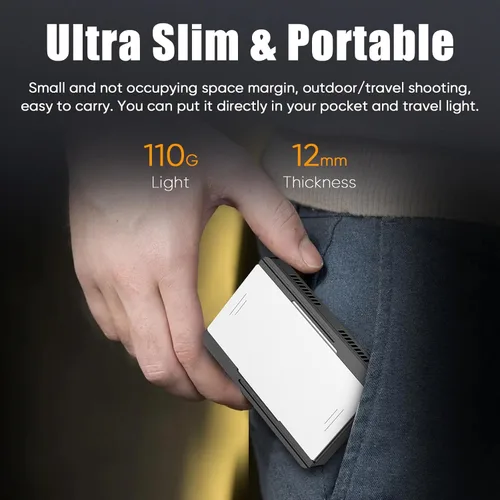 Vista 7 de Luz LED para selfie, luz de llenado de teléfono portátil con clip, ajuste de brillo de 10 niveles, CRI 95+, 3 modos de luz regulables, batería