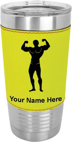 Vista 10 de LaserGram 20oz Vacuum Insulated Tumbler Mug, Bodybuilder, Personalized Engraving Included (Faux Leather, Baseball Style)