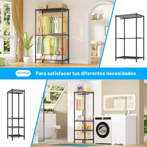 Vista 6 de Perchero E10 (Con Barra Colgante Extensible) Percheros Independientes para Colgar Ropa, Sistema Organizador de Armario Ajustable, Perchero Portátil