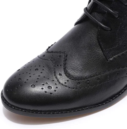 Vista 3 de Mona flying Botas Oxford de cuero cómodas con cordones para mujer, botas de tobillo de alta moda, botas de combate de tacón bajo