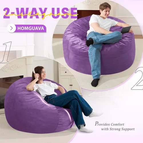 Vista 5 de de 3 pies con relleno de espuma viscoelástica, puf grandes, sofá suave con funda de terciopelo holandés, 36 x 36 x 24 pulgadas (morado)