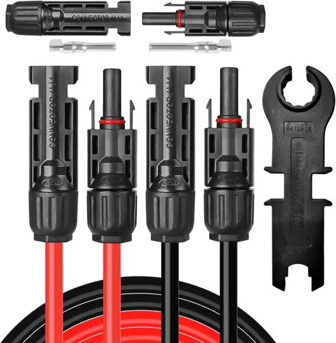 Vista 8 de Cable de extensión solar de 6 pies 10 AWG con conector hembra y macho, kit de adaptador de cable de panel solar (6 pies rojo + 6 pies negro)