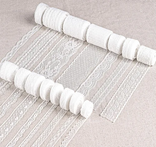 Vista 9 de 27 yardas de cinta de encaje beige, ribete de encaje de algodón, 9 estilos de ribete de encaje para coser, cinta vintage boho para manualidades