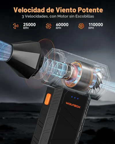 Vista 2 de WOLFBOX MF50 Plumero de aire comprimido - Soplador eléctrico de aire de 110000RPM Super Power, soplador mini ajustable de 3 velocidades con carga