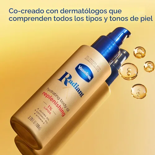 Vista 7 de Vaseline Radiant X - Aceite corporal reabastecedor e hidratante con 1% de lípidos, aceite de jojoba, aceite de coco y vitamina E, 3.7 onzas