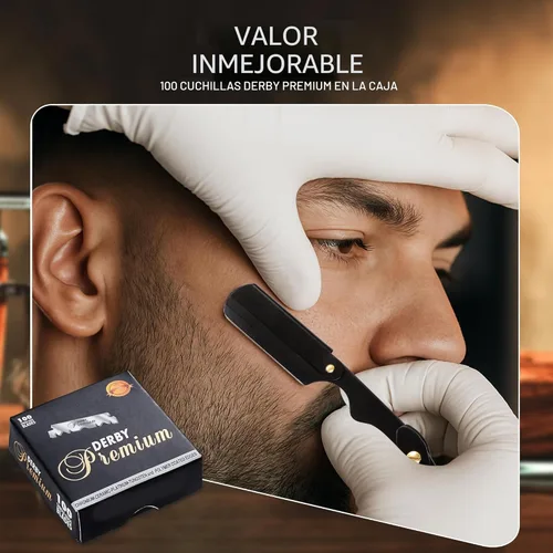 Vista 5 de Utopia Care - Rasuradora de seguridad profesional, para peluquero, de borde recto, con 100 cuchillas Derby, 100 % acero inoxidable, (negro)