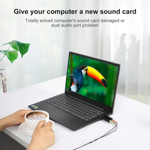 Vista 5 de CableCreation - Adaptador de audio USB con conector de 0.138 in, tarjeta de sonido estéreo externa USB con auriculares de 0.138 in y micrófono