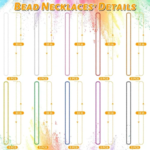 Vista 2 de EOBOH 50 PCS Collares de Cuentas de Mardi Gras, Metálicos 10 Tipos de Collares de Cuentas Recuerdos de Fiesta, Collar de Mardi Gras de 33