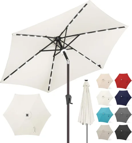 Vista 12 de FLAME&SHADE - Sombrilla para exteriores con alimentación solar de 7.5 pies, con luces LED y función de inclinación, color carbón