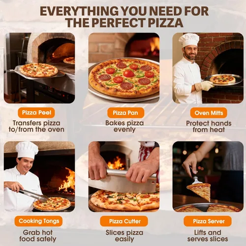 Vista 6 de Bonteck Pala para Pizza de Aluminio Metal Kit de Espátula para Pizza Paleta de Mango Plegable de 12 x 14 Pulgadas 6 Piezas Accesorios para Horno