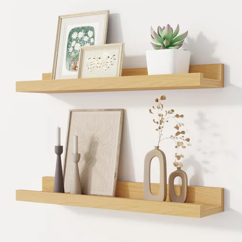 Vista 73 de Fun Memories Floating Picture Ledge Shelves, Wall Mounted Wood Storage Shelf for Bedroom, Living Room, Bathroom, Kitchen, Nursery, Display Picture