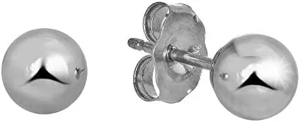 Pendientes de bola de oro blanco real de 14 k con dorso de fricción de oro - 0.236 in, Oro, No es una piedra preciosa