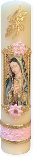 Angelitos de Mexico Guadalupana Virgen de Guadalupe Vela Artesana Rosa Cirio Vela de la Guadalupana Fe Católica