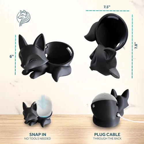 Vista 6 de Sleeping Fox Stand – 3D Printed Echo Dot Stand & Alexa Stand, Decorative Smart Speaker Alexa Holder in Eco-Friendly PLA, Anti-Slip Base, Compatible