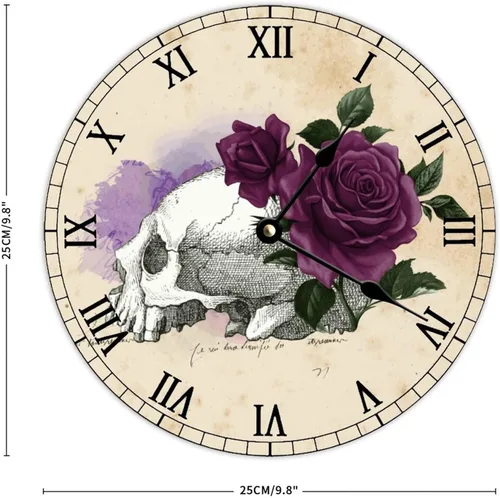 Vista 2 de Reloj de pared de madera con diseño de calavera de bruja estilo retro estilo francés funciona con pilas decoración de pared de granja decoración