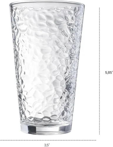 Vista 7 de Juego de 10 vasos de vidrio martillado, 16 onzas, aptos para lavavajillas, vasos de agua transparentes con base pesada, vasos de cerveza altos