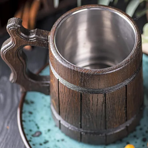 Vista 8 de ffxiv Cactuars - Taza de madera con jarro de madera. Regalo para jugadores. Jarro de cerveza de madera personalizada. Regalo personalizado para él
