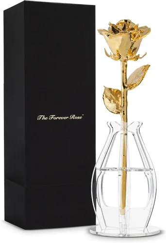 Vista 10 de Forever Rose Rosa real bañada en oro de 24 quilates, hecha a mano, flor preservada de larga duración en corazón acrílico (una rosa) y caja dorada