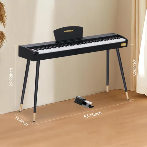 Vista 3 de AODSK Piano digital para principiantes con teclado de 88 teclas+banco de piano dúo de madera AODSK