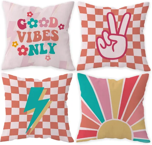 Vista 9 de Rad Little Dude - Juego de 2 fundas de almohada decorativas con letrero de la paz de Rad Little Dude Preppy Peace, fundas de almohada de moda