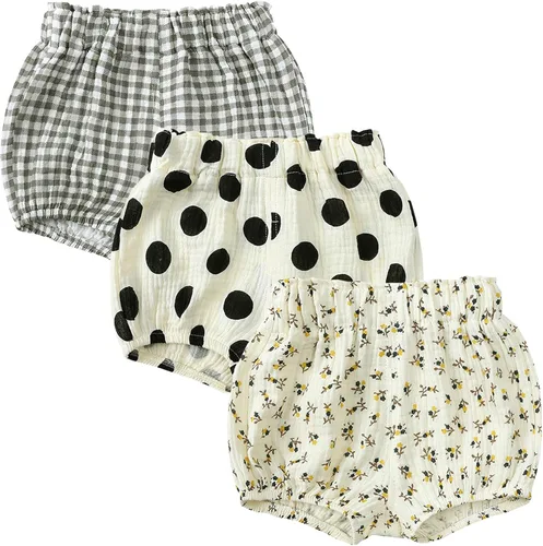 Conjunto de 3 piezas de pantalones cortos para recién nacidos, para bebés, niñas y niños, mezcla de lino y algodón, lindos pantalones cortos