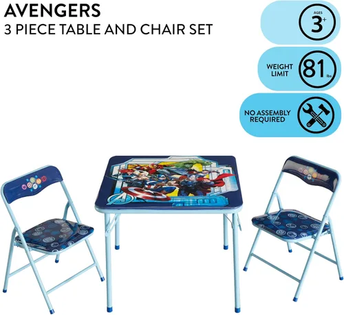 Vista 2 de Marvel Avengers - Juego de mesa y silla de actividades para niños de 3 piezas, mesa cuadrada con 2 sillas plegables, muebles temáticos