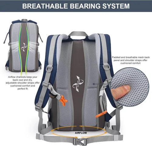 Vista 7 de Mochila de senderismo MOUNTAINTOP de 40 L, mochila ligera para exteriores Verde militar
