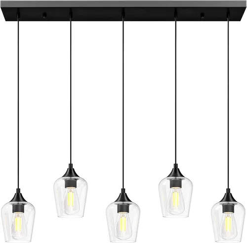 Vista 10 de VONLUCE Lámpara Colgante de Isla de Cocina, Lámpara Colgante de Oro Cepillado con Base E26 y Cable Ajustable, Iluminación Colgante Moderna