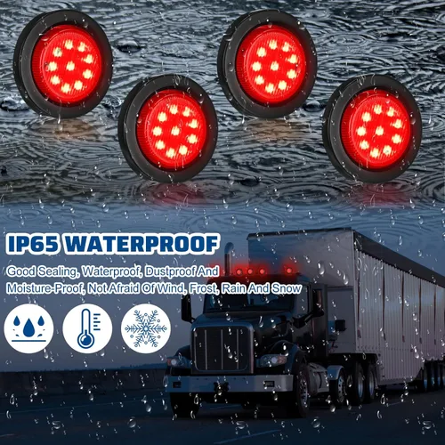 Vista 5 de Treela 16 luces LED marcadoras de 2 pulgadas, 10 luces LED redondas para remolque, impermeables, selladas con ojales de goma de montaje empotrado, 2