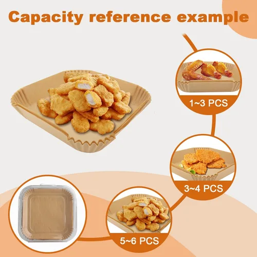 Vista 6 de Forros de papel para freidora de aire, 125 forros desechables para freidora de aire de 5 a 8 cuartos de galón, papel pergamino cuadrado