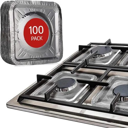 Vista 7 de Cubiertas de aluminio para quemadores de estufa de gas (paquete de 50) – Forros desechables para estufas de gas, cubiertas superiores resistentes al